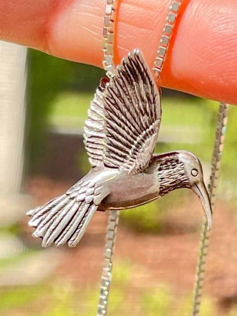 925 Sterling Silver Hummingbird Slider Pendant Oxidized Flying Bird